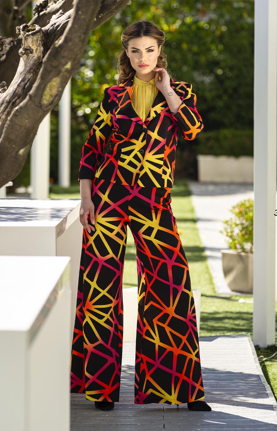 Pantalone fantasia geometrica in crepe